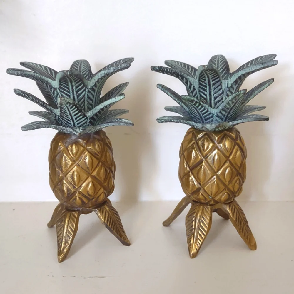 Vintage Hollywood Regency Brass Pineapple Candlestick Holders, Set of 2